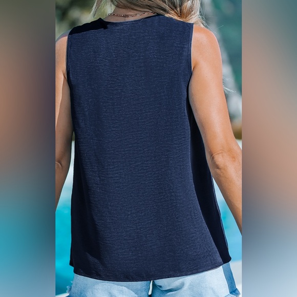 Navy vneck blouse - Picture 2 of 7